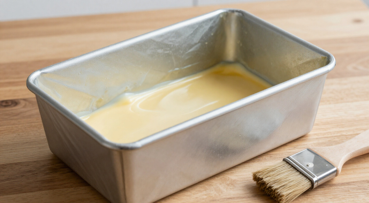 empty metal loaf pan brushed with a thin layer of softened butter
