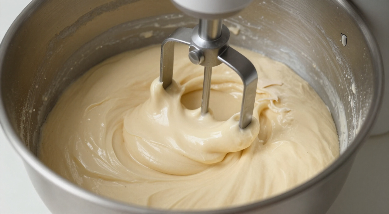 thick sticky gluten free bread dough in a stand mixer bowl