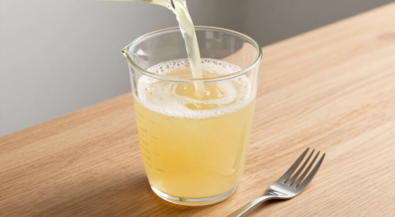 whisked milk, egg and olive oil mixture in a glass measuring jug